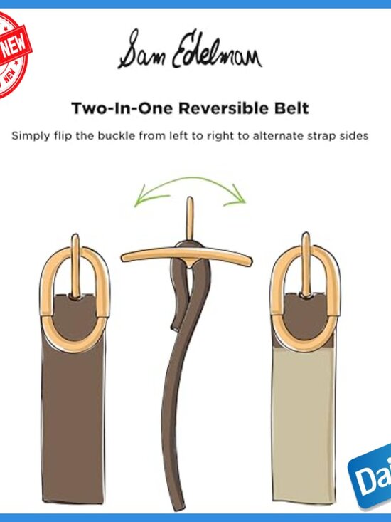 Reversible Leather Belt with Statement Buckle, Size Small main image 7